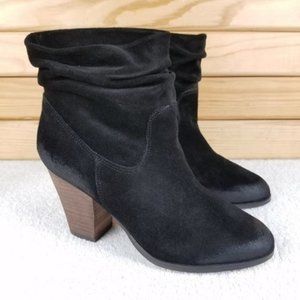 Distressed Black Suede/Leather Slouch Heeled Bootie Ankle Boot Biker Western NEW